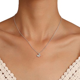 TseenYi Butterfly Necklace Crystal Butterfly Pendant Necklace Silver CZ Butterfly Pendant Necklace Mini Butterfly Choker Necklace Chain Jewellery for Women and Girls
