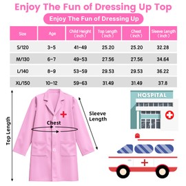 Kids Doctor Coat Set With Set Career Day Gift for Boys and Girls 3-12Years Old 4PCS (Pink, XL-150CM/10-12Y XL-150CM/10-12Y)