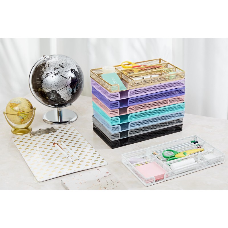 Annova Desk Organiser Storage Box with 6 Compartments Metal Mesh