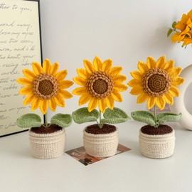 Kiyarnmi Handmade Crochet Sunflower Bouquet Potted Plants for Mother's Day, Birthday, Anniversary, Girlfriend, Friend, Teacher, Home & Office Desk Decor