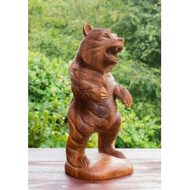 G6 Collection 12" Wooden Hand Carved Grizzly Bear Standing Statue Handcrafted Handmade Figurine Sculpture Art Rustic Lodge Cabin Outdoor Indoor Decorative Home Decor Accent Decoration Standing Bear