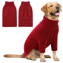 Queenmore XL Dog Sweater,Christmas Dog Sweaters for Extra Large Dogs Girl Boy,Warm Soft Fall Doggy Pullover Clothes,Turtleneck Knitted Pet Winter Apparel for Golden Retriever,Labrador(Red,XL)