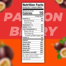 VITAMIN 1 Hydration Drink, Passion-Berry Electrolyte Vitamin Water, 16.9 Ounce (Pack of 12), B Vitamins, Zero Sugar, Low Calorie, Low Sodium