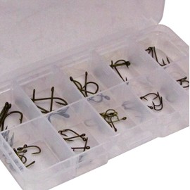 FLADEN 60 Assorted Eyed Fishing HOOKS in Multiple Section Durable Tackle Storage Box - With Removable Sections - 13cm x 7cm x 2.5cm [16-7031]