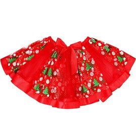 Nicute Christmas Tutus Xmas Dance Skirts Layered Tulle Santa Tutu Skirt Holiday Costume Tutu for Women (A-Red & Ribbon& Christmas Tree)