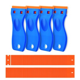 CADONO 4 Pcs Plastic Razor Blade Scraper and 120 Pcs Blades, Remove Label Decal Tool,Forwithout Scratches Plastic Razor Blade Scraper, Adhesive Remover for Kitchen Appliances,Stickers and Paints on Window