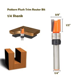 Akylin Pattern Flush Trim Router Bit 1/4 Inch Shank - Cut Dia 3/8", Cutting Length 1/2" , Pattern/Template Router Bit, Flush Cut Router Bit for Woodworking Trimming