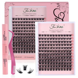 Fenshine Cluster Lashes, Individual Eyelashes, D Curl, 9-15 mm Length, DIY Eyelash Extension, Individual Soft False Eyelashes for Personal Use at Home (T02, 9-15 mm)