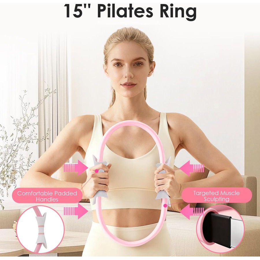Pilates Ring and Ball Set with Ankle Weights, Resistance Band and Gliding Discs for Home Workout and Core Training