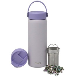 MIRA 18 oz Tea Infuser Thermo - Stainless Steel Travel Bottle with Removable Strainer for Loose Leaf Tea - Insulated Hot & Cold Brew Steeper - White