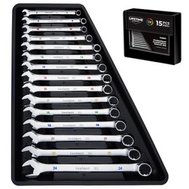 toolant Max Grip 15pcs Professional Metric Combination Wrench Set with Long Pattern Offset Heads Anti-Slip Teeth & Color-Coded Markings for Machinist, Auto, maintenance, DIYer