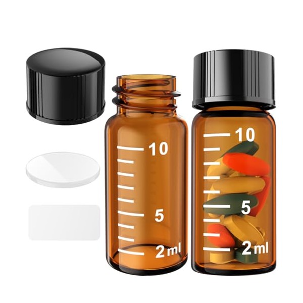 Sterile Empty Vials Small Glass Vials with Measuring Line,Brown/Clear Sample