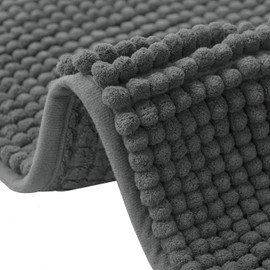 flintronic Non-Slip Bath Mat,50 x 80 cm Chenille Bath Mat, Soft and Comfortable Bathroom Mat, Super Absorbent Fluffy Bath Mats for Bathroom, Machine, Washable Quick Dry-Dark Gray