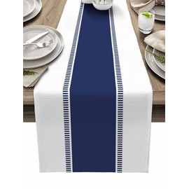Modern Navy Blue Table Runners, Farmhouse Stripes Table Runner Dresser Scarves 72 inches Long,Decortaive Table Runner Cover for Kitchen Dining Coffee Table Holiday Party Wedding