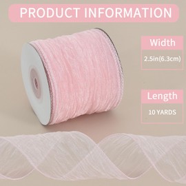 RIBBOOO 2.5 Inch Wired Ribbons Baby Pink Organza Sheer Wired Ribbon Crinkle Sheer Ribbons for Christmas Tree Decoration Gift Wrapping Wreath Crafts Bows Flower Bouquet Wrap Home Decor (10 Yards)