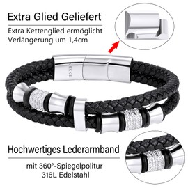 VEXXS Men's Bracelet, Leather Bracelet, Brown / Black Bracelets for Men, Jewellery Gift for Men, Stainless Steel