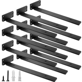 HITOMEN Heavy Duty Floating Shelf Brackets, 12-Inch (1/5'' Thick) Hidden Shelves Hardware, Cast Iron L Brackets, Rustic Industrial Black Metal Wall Shelving Supports, 12 Pack