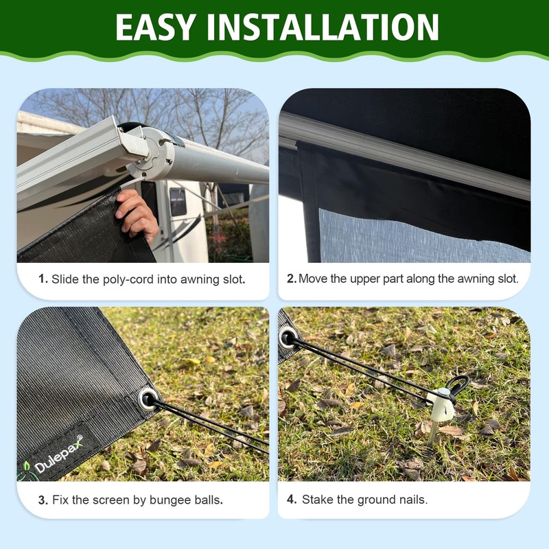 Dulepax RV Awning Shade Screen with Zipper 8'X15'3'' -Second Generation