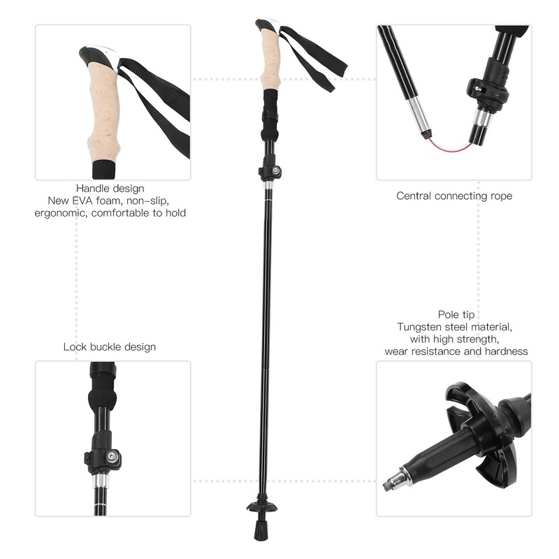 Telescopic Hiking Pole Portable Aluminum Alloy Folding Walking Stick for