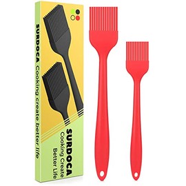 SURDOCA Silicone Pastry Basting Brush - 2Pcs 10 + 8 in Heat Resistant Brush for Cooking Baking Food, BPA Free Kitchen Brush for Sauce Butter Oil, Stainless Steel Core Design for Barbecue BBQ Grilling