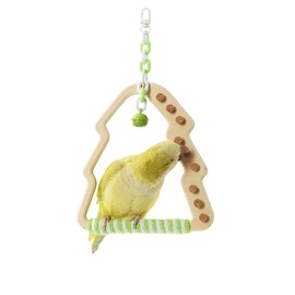 Tafit Parrot Perch Bird Cage Accessories Stand - Tree-Shaped with Bell & Cork, Wooden Swings Toy for Parakeets, Budgies, and Lovebirds (White + Green)