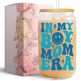 Boy Mom Gifts, New Mom Gifts, In My Boy Mom Era 16 OZ Glass Cup, Postpartum Gifts for Mom, Christmas Valentines Day Gifts for Mom To Be, Pregnant Mom, Expecting Mom, Mommy To Be