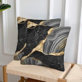 Gold and Black Grey Marble Farmhouse Throw Pillow Covers 18x18 Inch Modern Pillow Case Soft Pillowcase Cushion Covers Set of 2 for Sofa Bed Bedroom Car Chair Living Room Home Decor