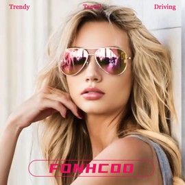 FONHCOO Polarized Sunglasses Womens Trendy Aviator Sunglasses With Metal Frame UV Protection