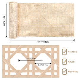 Rattan Webbing for Caning,Natural Rattan Cane Webbing Roll Net Wicker for Cane Furniture, Cabinet, Chairs, Tea Tray, Ceiling, Wardrobe Background Door (16" W x 40''L)