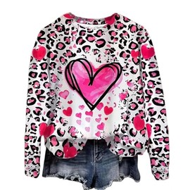 AIMITAG Cute Heart Graphic Sweatshirt for Women Leopard Print Casual Long Sleeve Printed Pullover Fall Holiday Boho Pullover(Large,Pink1)