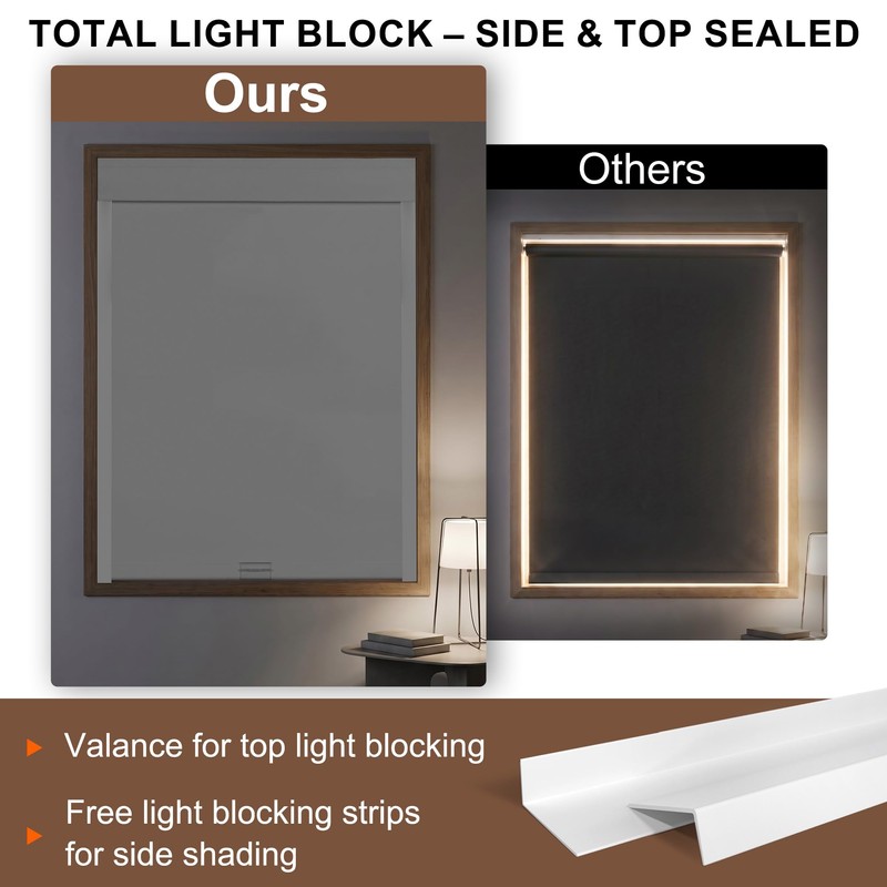 BERISSA Cordless Blackout Roller Shades for Indoor Windows with Light
