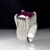 THJEW Female Big Red Square Ruby Stone Ring,Silver Large Exaggerated