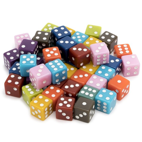 50-Pack Solid 6-Sided Game Dice, 10 Sets of Vintage Colors, 16mm Dice for Board Games and Teaching Math by Brybelly
