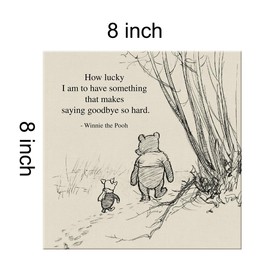 Classic Winnie the Pooh Wall Art Decor Retro How Lucky Am I Quotes Sayings Canvas Painting Pictures Framed Print Sign Artwork Ready to Hang (8x8 Inches)