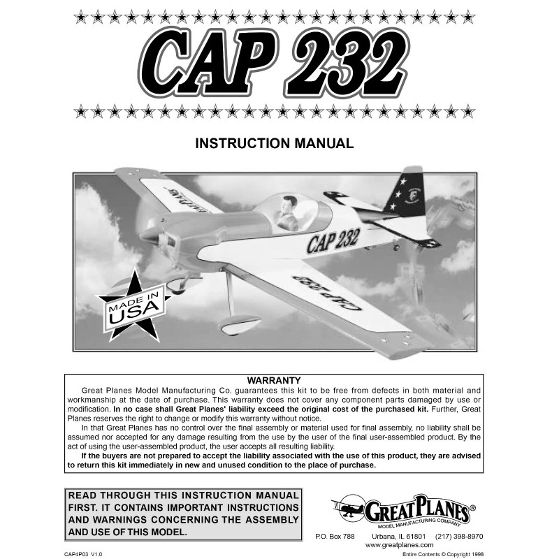 Great Planes Model Airplane Plans (RC): CAP 232 58" Wingspan