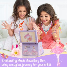 Anyiner Musical Jewellery Box for Girls - Ballerina Music Box with 2 Pullout Drawers, Kids Jewellery Gifts for Girls, Children Birthday Presents for Ages 3-10