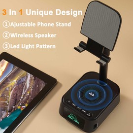 Gifts for Men Women, Phone Stand with Bluetooth Speaker, Birthday Gifts Him Her, Adjustable Height Phone Holder with HD Stereo Sound Fits All Phones &Tablet, Unique Gifts for Dad Mom Christmas
