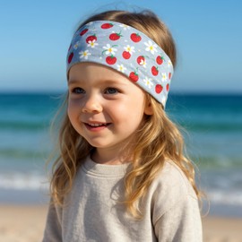 Wollhuhn Eco Mini Children's Wide Elastic Headband/Hair Band, Made in Germany, Comfortable Cotton (KU 48-52) (Strawberry Grey/Red)