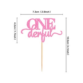 Ercadio - Paquete de 24 adornos para magdalenas Onederful con purpurina rosa para magdalenas, decoraciones de magdalenas para baby shower, niños, primer cumpleaños, fiesta, decoración de pasteles