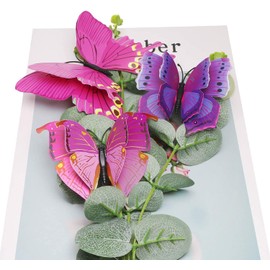 WURGIIX 24pcs 3D Pink+Purple Butterfly Removable Mural Stickers Wall Stickers Decal for Home and Room Decoration Butterflies Fridge Sticker Room Decoration Party Wedding Decor (Magnetic with Glue)