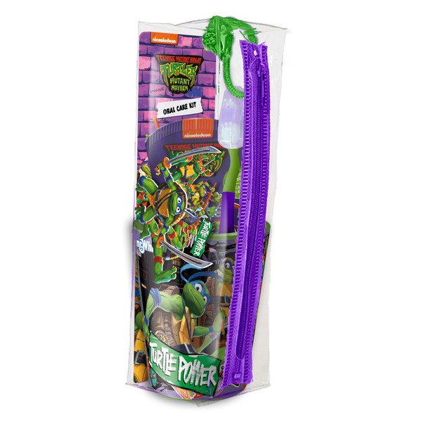 Ninja Turtle Pouch Set Perfect for Kids 3+ Years : Travel Friendly Including Manual Toothbrush with Suction Cup, Travel Cap, Kids Mild Mint Flavour Toothpaste 75ml &Beaker by Mr. White