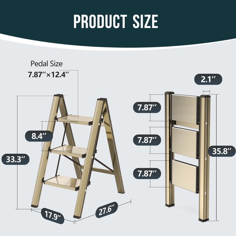 WOA WOA Step Ladder, 3 Step Foldable Step Stool with