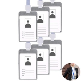 SAHENITEANA Porta Gafete Aluminio Vertical de Porta credencial con cordón para Tarjeta de Identificación para Oficina Negocios Útiles Escolares Trabajo (Plata- paquete de 6 unidades)