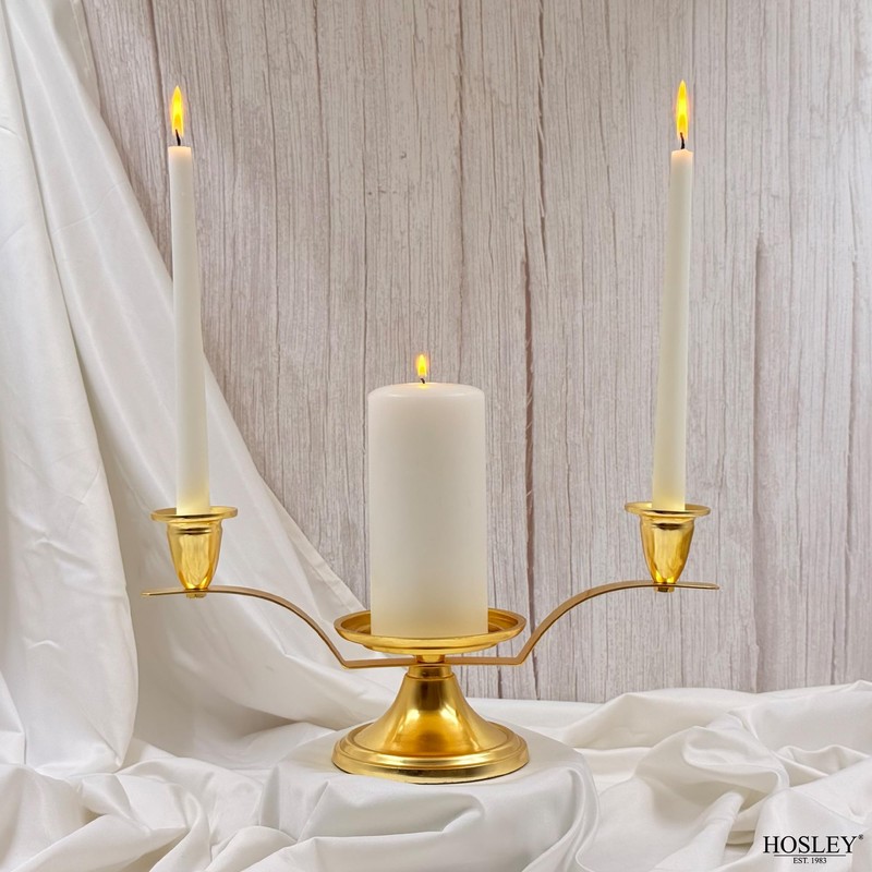 Hosley Gold Metal Unity Candle Holders for Wedding Ceremony Set.