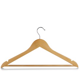 Solid Wood Suit Hangers - 20 Pack - with Non Slip Bar and Precisely Cut Notches - 360 Degree Swivel Chrome Hook - Natural Finish Super Sturdy and Durable Wooden Hangers