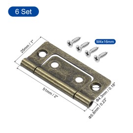 sourcing map 6Pcs 2x1 Inch Door Hinges Non-Mortise No Noise Bifold Door Hinges Plating for Cabinet Furniture Window Wardrobe with Screws, Bronze