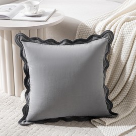 Fancy Homi Set of 2 Grey Decorative Throw Pillow Covers 18x18 Inch with Scallop Edging for Couch Bed Sofa Indoors, Aesthetic Modern Farmhouse Home Decor, Soft Velvet Accent Gray Pillow Case 45x45 cm