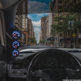GlowShift Black Triple Pillar Gauge Pod for 2012-2016 Ford Focus - ABS Plastic - Mounts (3) 2-1/16" (52mm) Gauges to Vehicle's A-Pillar
