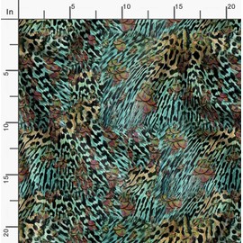 Soimoi Blue polyester Crepe Fabric Leopard & Peacock Animal Skin Print Fabric by metre 52 Inch Wide