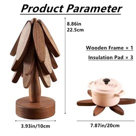 Yuarmi 3pcs Wooden Trivets for hot Plate,Tree Coasters for Christmas Decor, Non-Slip Insulated Foldable Table Mat,Resistant Table Mat Kitchen Accessories for Hot Dishes, Pot/Bowl, Teapot, Hot Pot